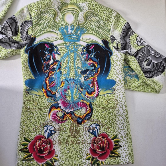 Christian Audigier Hoodie Women M Green Tattoo Graphic Rhinestone Detail USA VTG - Picture 5 of 16